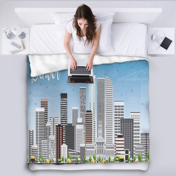 Denver Skyline With Gray Buildings And Fleece Blanket