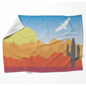 Desert With Silhouette Of Eagles And  Woven Throw Blanket
