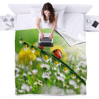 Dew Drops With Ladybugs Fleece Bed Blanket