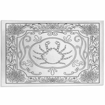 Digital Illustration Of Crab And Chrysanthemum Area Rug