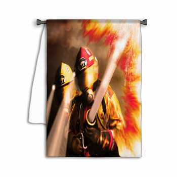 Digital Painting Of Firefighters Fighting Fire Towel