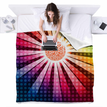 Discoball With Funky Rainbow Fleece Bed Blanket