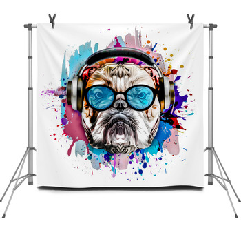 Dog With Headphones Fleece Backdrop