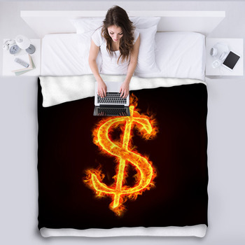 Dollar Sign In Fire Fleece Bed Blanket