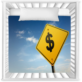Dollars Ahead. Yellow Traffic Sign. Baby Crib Comforter