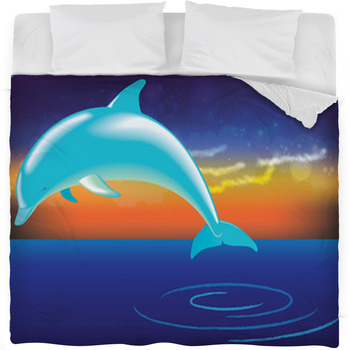 Dolphin Jumping Out Of Water Fleece Bed Blanket