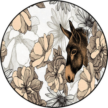 Donkey With Roses Seamless Floral Pattern Round Rug