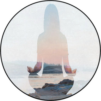Double Exposure Of Yoga Pose Landscape Round Rug