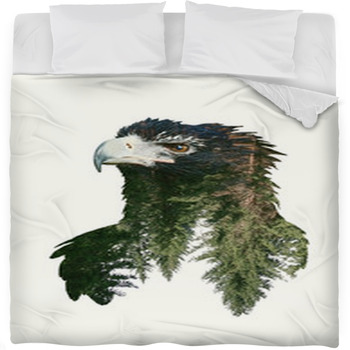 Double Exposure Portraits Of Eagle Fleece Bed Blanket