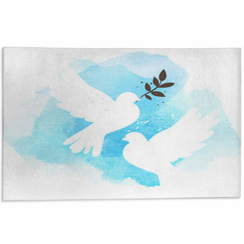 Doves On Blue Background Area Rug