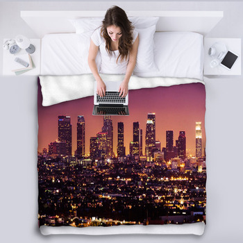 Downtown Los Angeles Skyline At Night, Fleece Blanket
