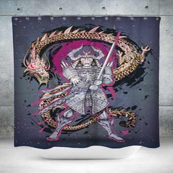 Dragon And Japanese Samurai Custom Size Shower Curtain