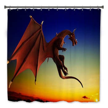 Medieval Dragon Fir Fantasy Crazy Picture Bathroom Fabric Shower Curtain 71inch
