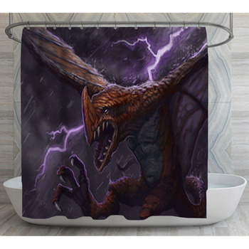 Dragon Flying In A Thunderstorm Screaming  Shower Curtain