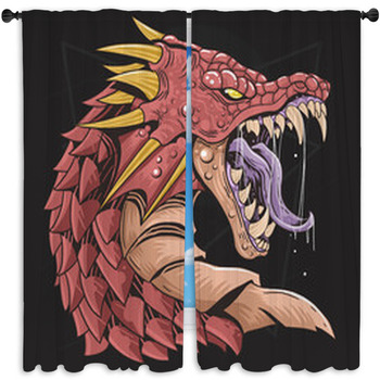 Dragon Head Red Vector Window Curtain