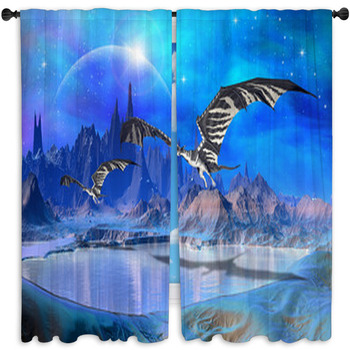 Dragons Fantasy World 02 Window Curtain