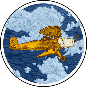 Drawing Of Airplane Stylized As Engraving Round Rug