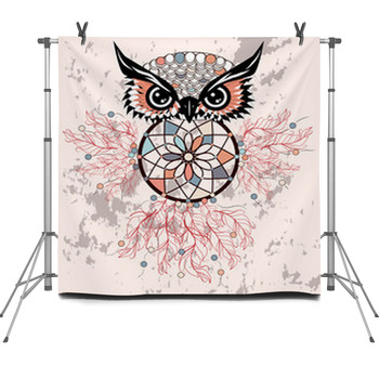Dream Catcher With Owl Boho Style Totem  Fleece Backdrop
