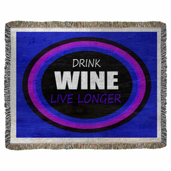 Drink Wine Live Longer On Wood Grain  Woven Throw Blanket