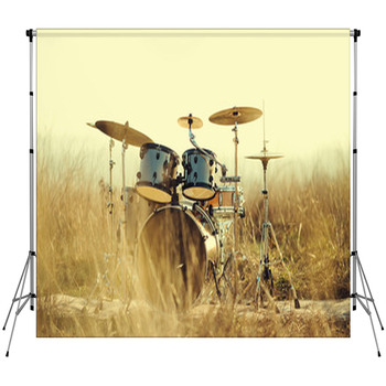 Drum Set In The Field Custom Size Backdrop