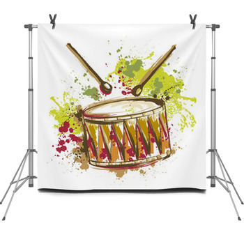 Drum With Splashes In Watercolor Style Fleece Backdrop