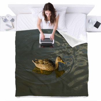 Duck In Water – Stock Image. Fleece Bed Blanket