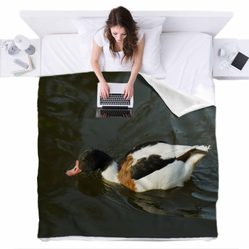Duck In Water – Stock Image. Fleece Bed Blanket