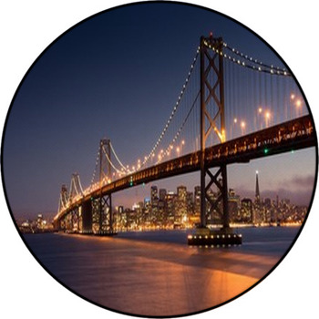 Dusk Over San Francisco Bay Bridge And Round Rug