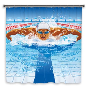 Dynamic And Fit Swimmer In Custom Size Shower Curtain