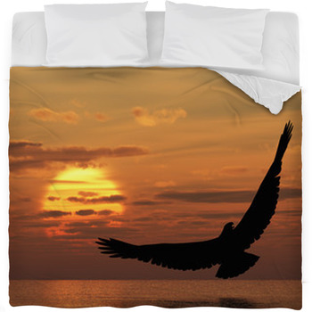 Eagle Above Ocean Fleece Bed Blanket