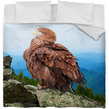 Eagle Against Wildness Background Fleece Bed Blanket