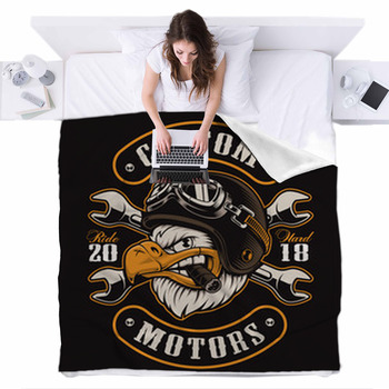 Eagle Biker T Shirt Design Color Fleece Bed Blanket