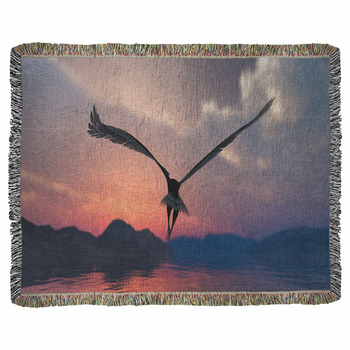 Eagle Flying Flush With Water Woven Throw Blanket