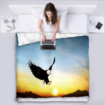 Eagle Flying In The Sky Beautiful Sunset Fleece Blanket