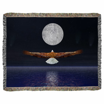Eagle Flying To The Moon - 3D Render Woven Throw Blanket