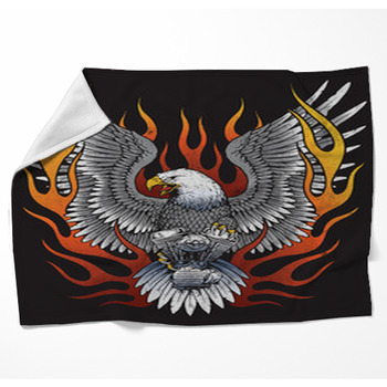 Eagle Holding Motorcycle Engine With  Woven Throw Blanket