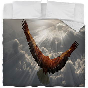 Eagle In Flight Above The Clouds Fleece Bed Blanket