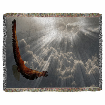 Eagle In Flight Above The Clouds Woven Throw Blanket