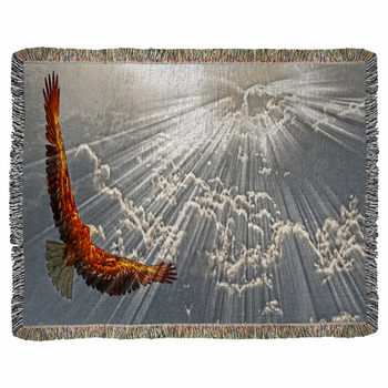 Eagle In Flight Above The Clouds Woven Throw Blanket