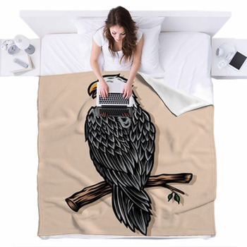 Eagle Standing On Branch Vector Fleece Bed Blanket