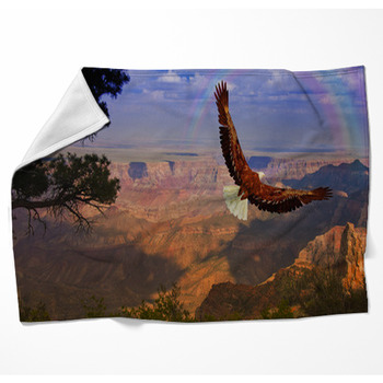 Eagle Takes Flight Over Grand Canyon  Woven Throw Blanket