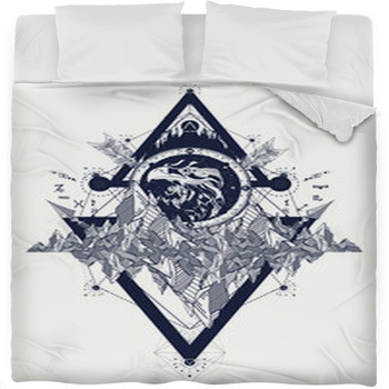 Eagle Tattoo Art Mountains Crossed Fleece Bed Blanket