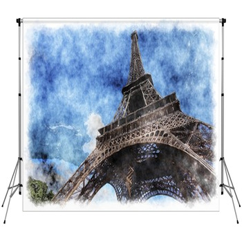 Eiffel Tower Watercolor Digital Custom Size Backdrop