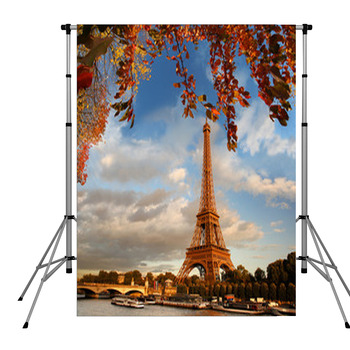 Eiffel Tower With Autumn Leaves In  Pole Pocket Backdrop