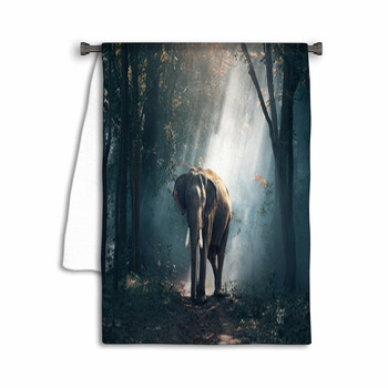 Waterproof Fabric Sun Elephant Walking in a Road Bathroom Mat Shower Curtain Set