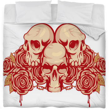Emblem With Three Human Skulls And Fleece Bed Blanket