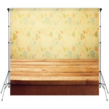 Empty Wooden Deck Table Over Custom Size Backdrop