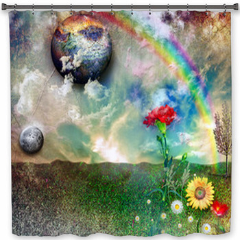 Enchanted Landscape With Rainbow Shower Curtain