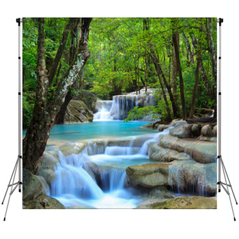 Erawan Waterfall, Kanchanaburi, Thailand Fleece Backdrop