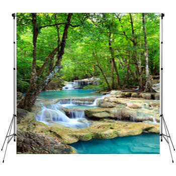 Erawan Waterfall, Kanchanaburi, Thailand Fleece Backdrop
